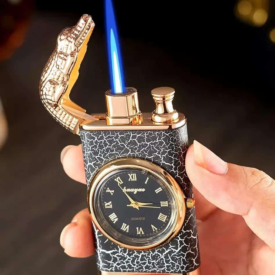 Dual Flame Metal Lighter with Crocodile Head Design - Image 2
