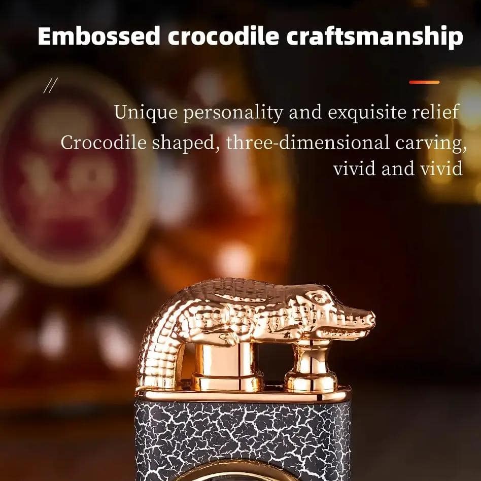 Dual Flame Metal Lighter with Crocodile Head Design - Image 3