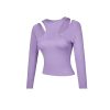Stylish purple open-shoulder long sleeve top with cut-out shoulder details, perfect for fashion-forward women looking for trendy, comfortable clothing from Monalisa Store.