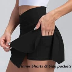 High-waisted athletic shorts with hidden inner shorts and side pockets for added convenience and comfort during exercise or casual wear.