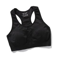Comfortable black sports bra for women, ideal for workout and activewear, made of breathable fabric, supportive design, perfect for fitness and sports activities.