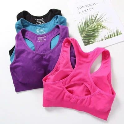 Colorful sports bras for workout and activewear.