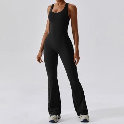 A stylish black women’s jumpsuit perfect for casual and sporty looks, featuring a fitted design and comfortable fabric. Ideal for activewear, yoga, or everyday fashion.