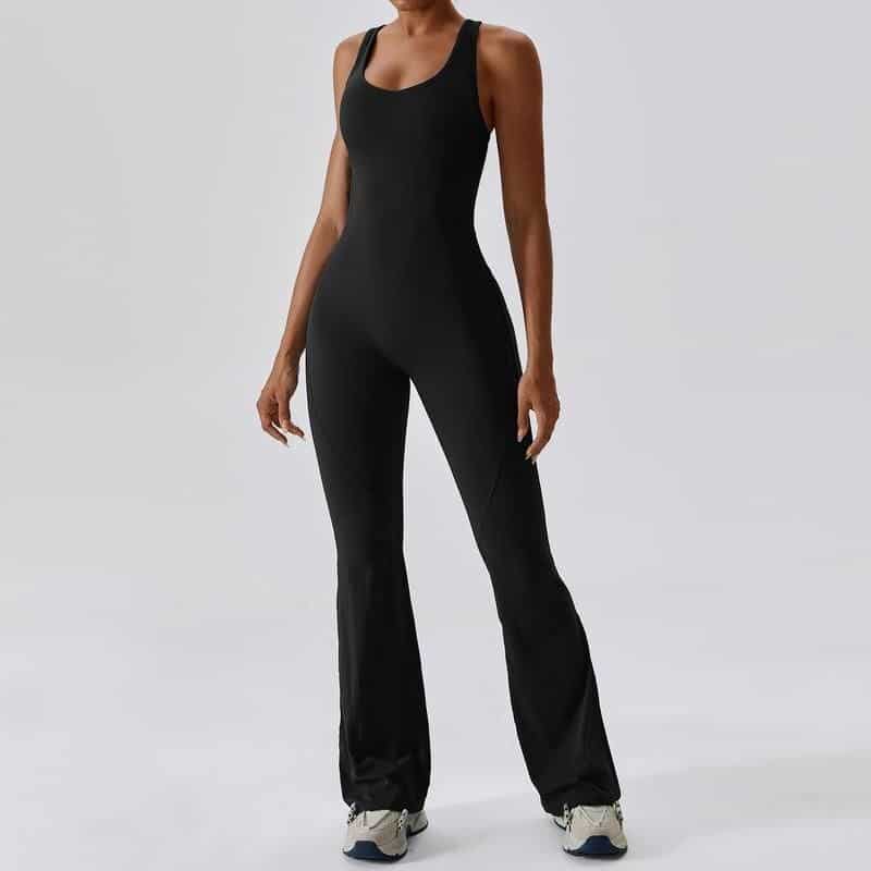 A stylish black women’s jumpsuit perfect for casual and sporty looks, featuring a fitted design and comfortable fabric. Ideal for activewear, yoga, or everyday fashion.