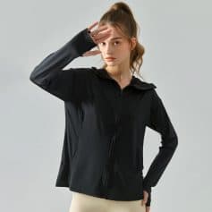 Elegant black athletic zip-up jacket for women, perfect for sports and casual wear, available at Monalisa Store.