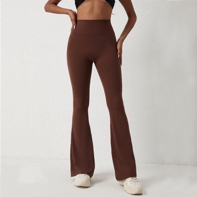 High-waisted brown yoga pants perfect for activewear, fitness, or casual wear, featuring a slim fit design and stretchy fabric for ultimate comfort and flexibility.