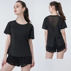 Stylish black women’s athletic t-shirt and shorts set perfect for workouts, running, yoga, or casual lounging at home, featuring breathable fabric and modern design.
