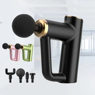 Portable massage gun for muscle relief and relaxation, LED display, ergonomic handle, quiet operation, with multiple attachment heads for deep tissue therapy. Perfect for athletes and wellness enthusiasts.