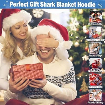 Festive Shark Blanket Hoodie, perfect holiday gift, cozy Christmas sweater. Ideal for Christmas, family gatherings, gift exchanges, parties, and holiday celebrations. Stay warm and stylish this festive season.