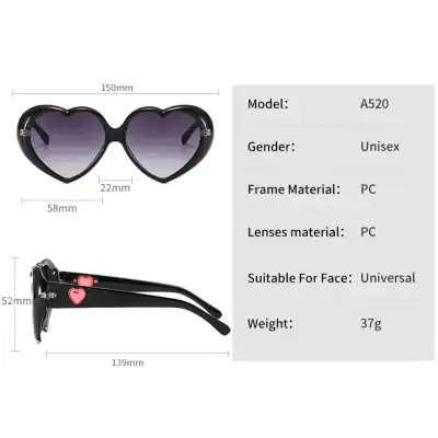 Fashionable heart-shaped sunglasses with UV protection, unisex design, lightweight PC frame, suitable for all face types, perfect for sunny days and stylish outfits.