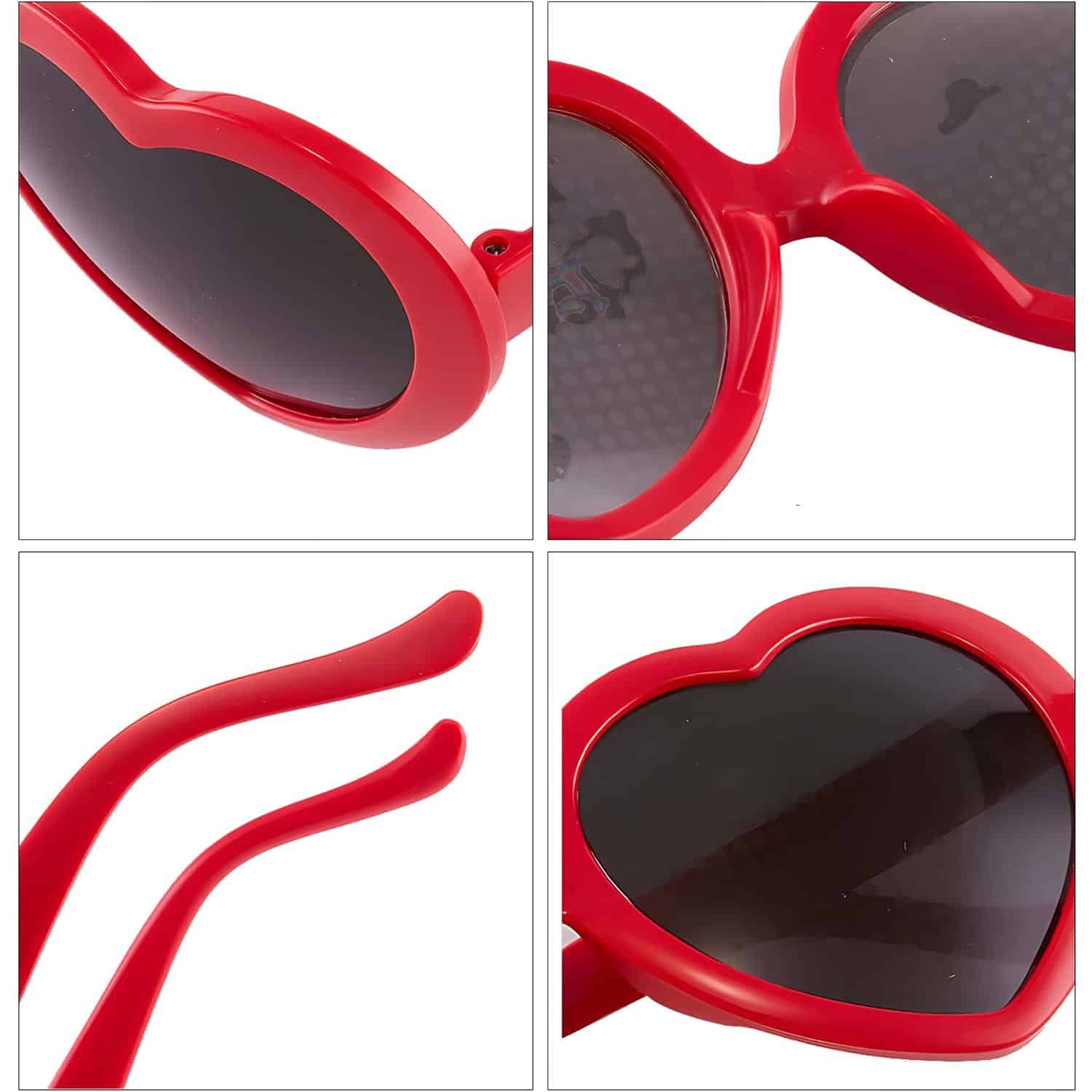 Bright red heart-shaped sunglasses with dark UV-protected lenses, perfect for kids’ eye protection and stylish outdoor accessories. Durable frame and trendy design ideal for summer fashion.