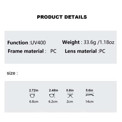 Stylish UV400 sunglasses with lightweight PC frame and lens, offering UV protection and comfort, ideal for outdoor wear and fashion-conscious individuals seeking high-quality eye accessories.