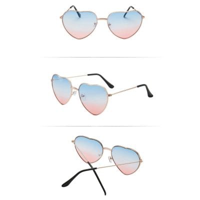 Chic heart-shaped sunglasses with gradient pink and blue lenses, lightweight metal frame, stylish for women. Ideal accessory for summer and outdoor fashion at Monalisa Store.