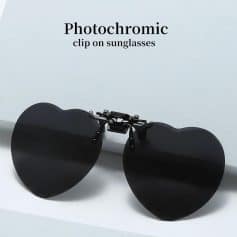Photochromic clip-on sunglasses designed for convenient, stylish eye protection that adapts to sunlight. Perfect for outdoor activities requiring UV-blocking eyewear.