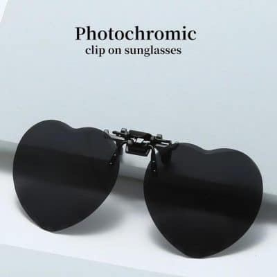 Photochromic clip-on sunglasses designed for convenient, stylish eye protection that adapts to sunlight. Perfect for outdoor activities requiring UV-blocking eyewear.