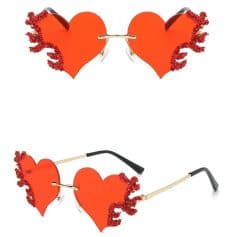 Stylish heart-shaped sunglasses featuring red floral details, ideal for enhancing your fashionable look. Shop now at Monalisa Store for trendy eyewear and accessories.