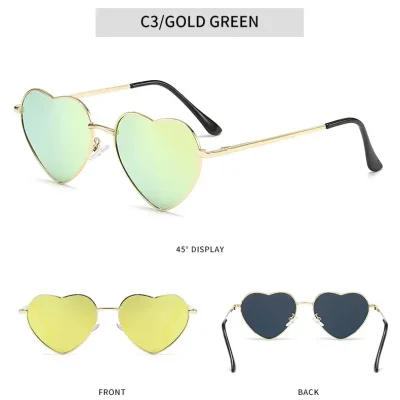 Stylish heart-shaped sunglasses with gold green frames, perfect for fashion-forward eye protection and UV shielding. Great for trendy accessories.