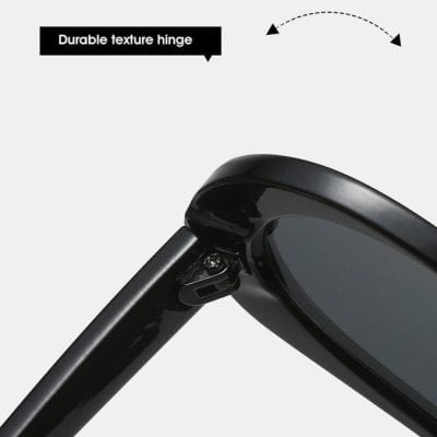 Stylish black sunglasses with durable texture hinge for men and women, perfect for outdoor fashion and eye protection.