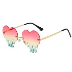 Colorful heart-shaped sunglasses with a melting design, perfect for trendy eye fashion and UV protection. Unique optical accessories for stylish individuals.