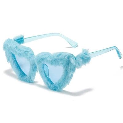 Stylish furry blue sunglasses with a fun, cozy design perfect for fashion-forward eyewear enthusiasts. Ideal for casual wear or themed events.