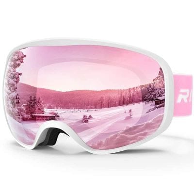 Pink mirror ski goggles for optimal eye protection during winter sports, featuring UV protection and anti-fog technology. Perfect for skiing, snowboarding, and winter outdoor activities.