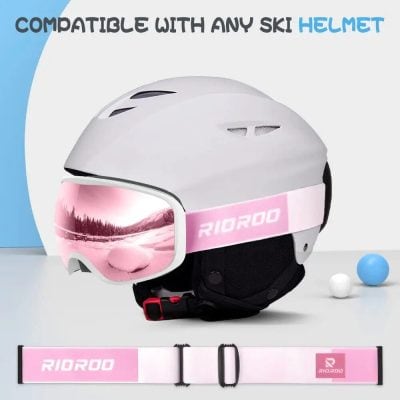 Pink ski helmet with tinted pink goggles, designed for winter sports enthusiasts, featuring safety, comfort, and style. Perfect for skiing, snowboarding, and snow sports protection.