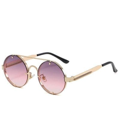 Stylish round sunglasses with gradient lenses, gold frame, and black temple tips for UV protection and fashion. Perfect for summer and outdoor activities.