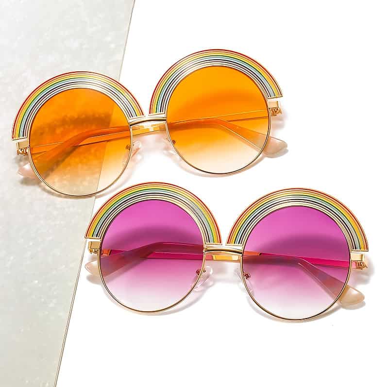 Colorful rainbow frame with mirrored lenses for premium eye protection and stylish fashion. Perfect for adults and kids seeking trendy, UV-protected sunglasses.