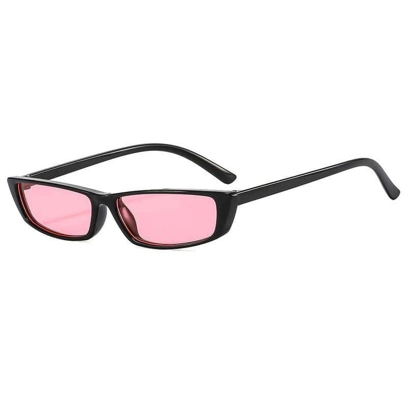 Black frame pink tinted lenses for UV protection, perfect for fashion-forward individuals seeking eye protection and style.