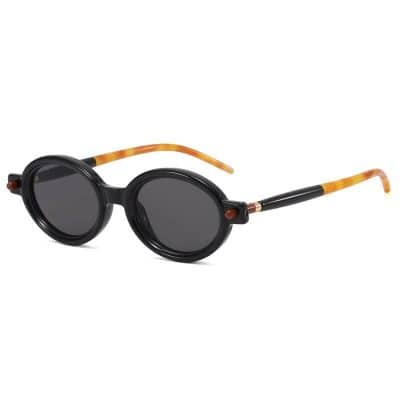Fashionable black round sunglasses with tortoiseshell arms for stylish sun protection. Perfect for men and women seeking premium eyewear options at Monalisa Store.
