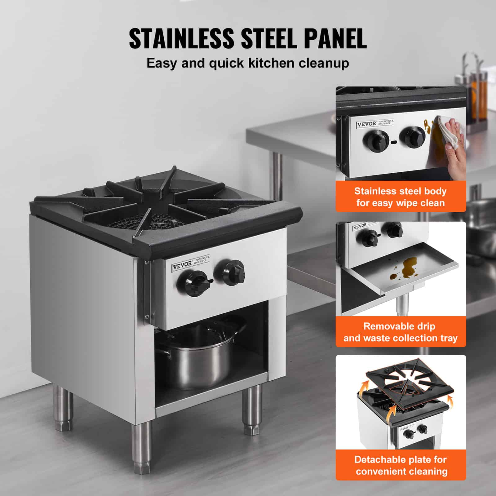 Commercial Gas Stove with 90,000 BTU and Cabinet for Restaurant Kitchens - Image 4