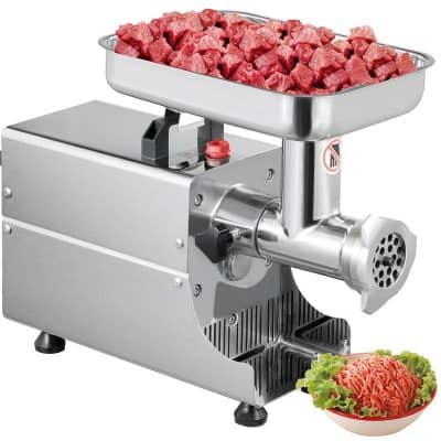 High-efficiency stainless steel meat grinder for home or commercial use, durable and easy to clean. Perfect for preparing ground beef, pork, and other meats quickly.
