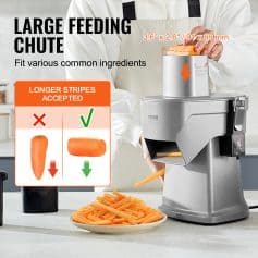Image of a professional juicer with a large feeding chute suitable for various ingredients like carrots and vegetables, featuring an easy-to-use large opening of 3.6" x 2.6" for efficient juicing and food processing.