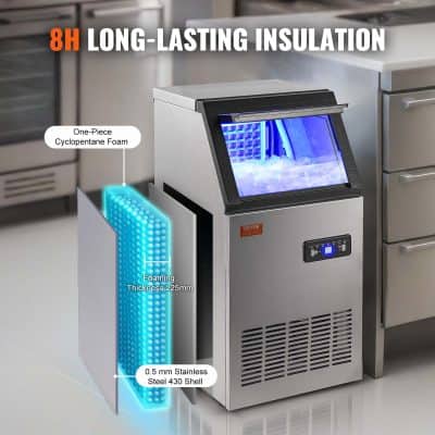 High-quality ice machine featuring enhanced insulation, 8-hour cooling, and durable stainless steel shell for reliable performance in medical and commercial settings.