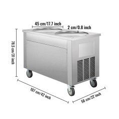 High-quality stainless steel ice cream display freezer with advanced cooling technology, digital temperature control, and mobility wheels for easy handling—perfect for ice cream shops and cafes.