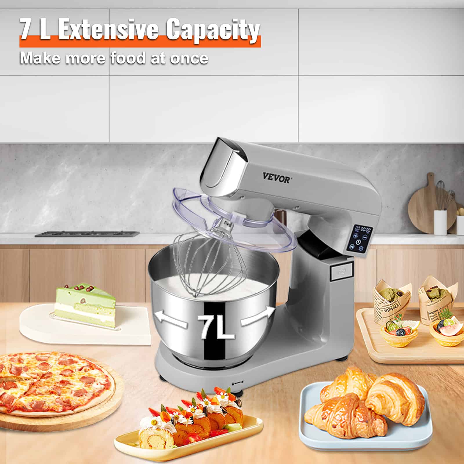 6-in-1 Stand Mixer with 7.4Qt Bowl, 6 Speeds, and LCD Control Panel - Image 6