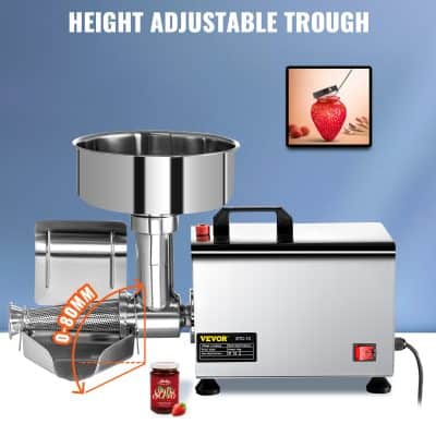 High-quality stainless steel juice extractor with 0-80mm adjustable throat, suitable for making fresh fruit juices and smoothies. Perfect for home or commercial use to preserve fruit flavor and nutrients.