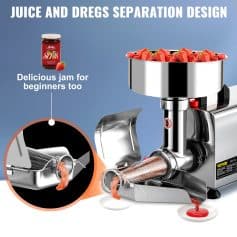 Stainless steel juice and dregs separator machine with strawberry fruit chamber, perfect for commercial and home kitchens for efficient juice extraction from berries.