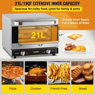 High-capacity food warmer with 21L/19QT inner space, perfect for baking, cooking, or storing large quantities of food, suitable for family meals and parties.