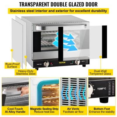 High-quality stainless steel oven featuring a transparent double glazed door, ideal for professional kitchens and food establishments.