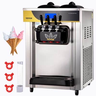 High-quality Vevor ice cream machine with triple nozzles, perfect for serving ice cream and frozen treats at Monalisa Medical's shop. Durable stainless steel construction for commercial applications.