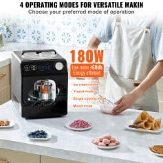 High-quality ice cream, yogurt, and dessert maker with 180W power, multiple modes, low noise operation, and energy efficiency for home use.