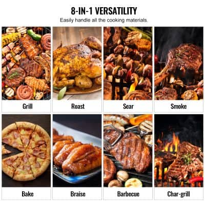 High-quality images of various cooking methods including grilling, roasting, searing, smoking, baking, braising, barbecuing, and char-grilling.