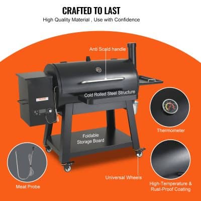 High-quality outdoor grill with durable steel structure, temperature gauge, and rust-proof coating for reliable performance and long-lasting use.