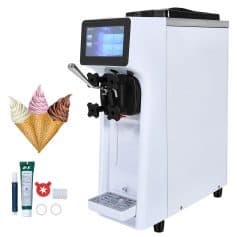 Modern soft serve ice cream machine with digital display for easy operation and maintenance. Perfect for shops and cafes, offering customizable flavors with quick freeze technology.