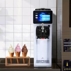 Modern soft serve ice cream machine with touchscreen controls. Perfect for commercial use, easy to operate, and ideal for cafes, restaurants, and ice cream shops.