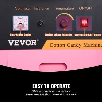 Optometry store with cotton candy-themed eye care tools, including voltmeter, temperature regulation, and on/off switch, designed for a fun and engaging eye exam experience.