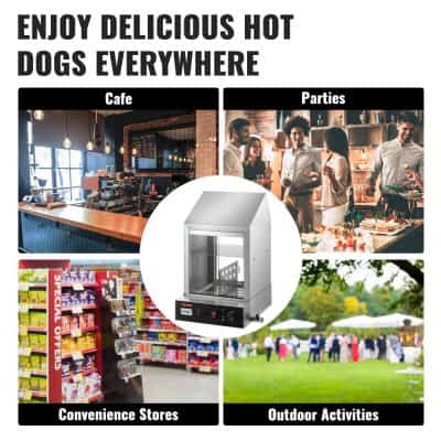 Portable hot dog steamer for catering, convenience stores, outdoor activities, and parties. Perfect for serving fresh, hot hot dogs quickly in various settings with reliable performance.
