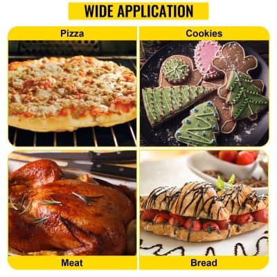 Delicious pizza, festive cookies, roasted meat, and fresh bread showcased for appealing food presentation.