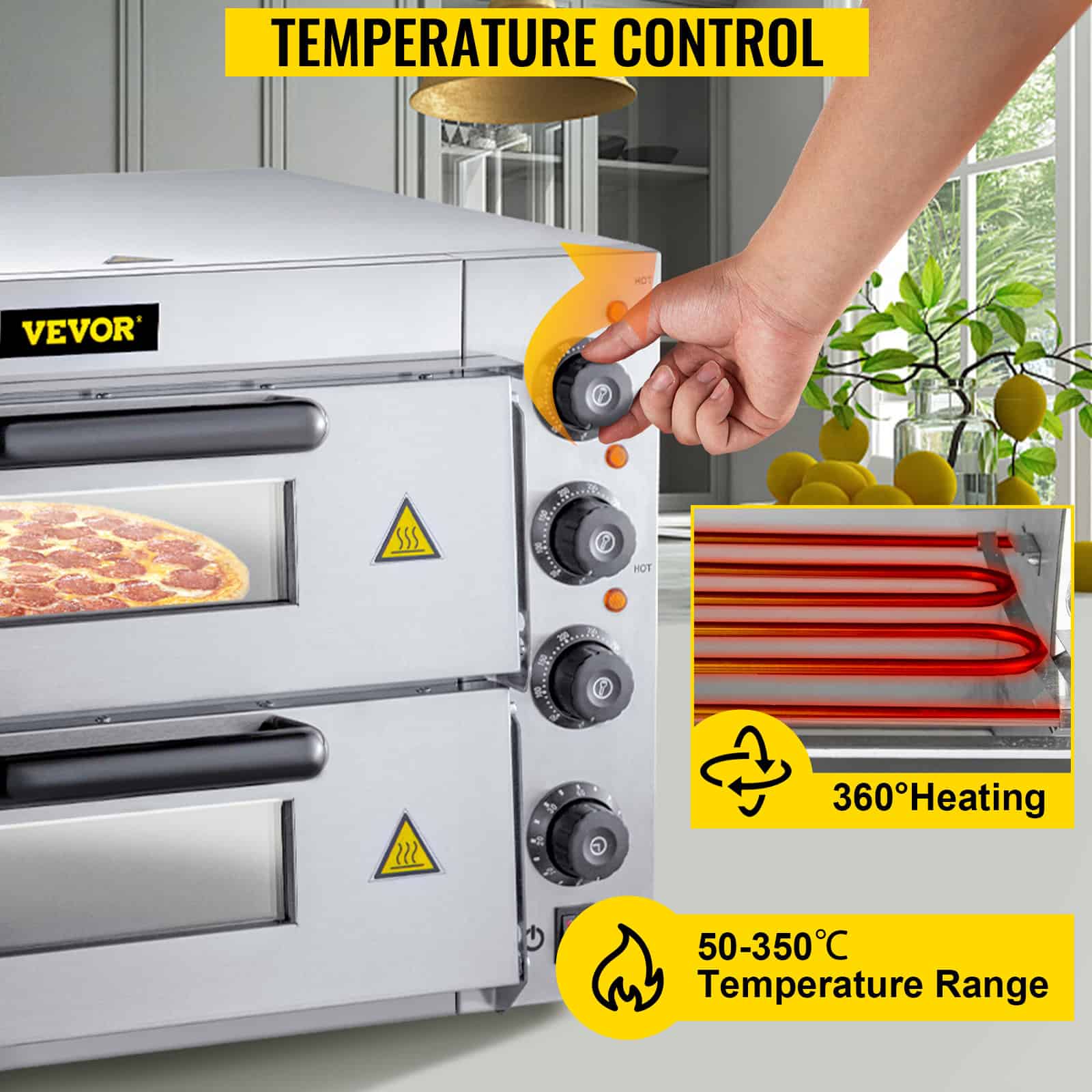 14" Double Deck Commercial Pizza Oven with Adjustable Heat Control - Image 4